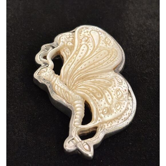 Brinker Jewelry - Barry Brinker Sterling Silver Carved Mother Of Pearl Butterfly BROOCH 2.75”